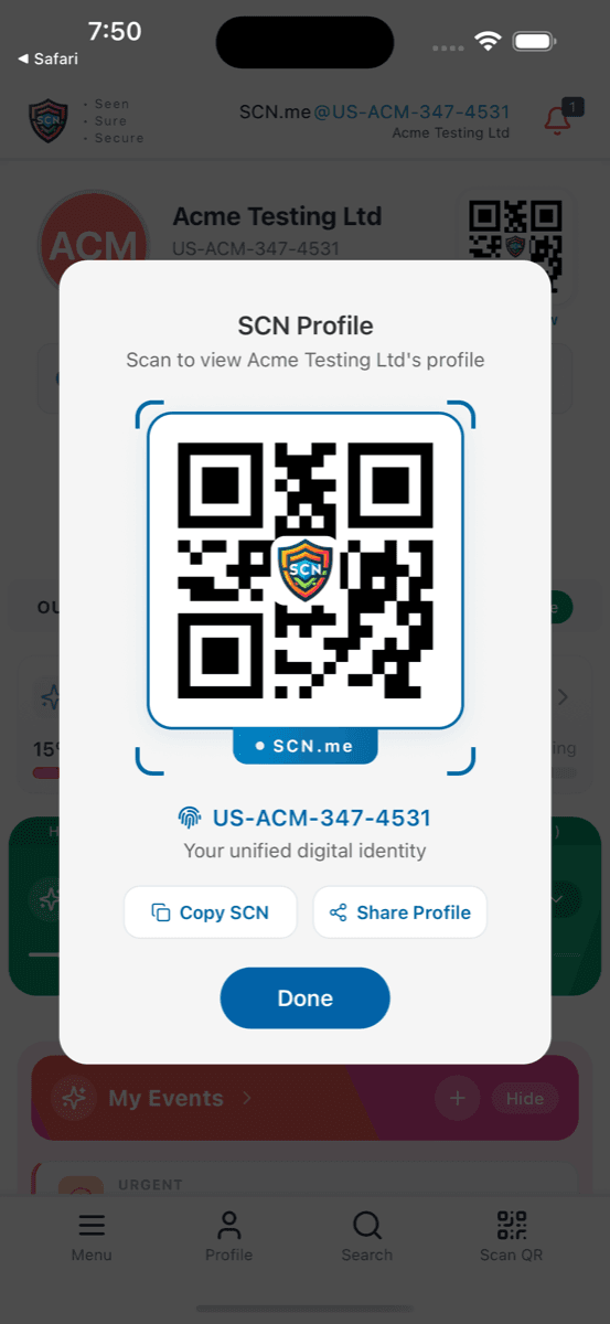 The QR share sheet for a profile